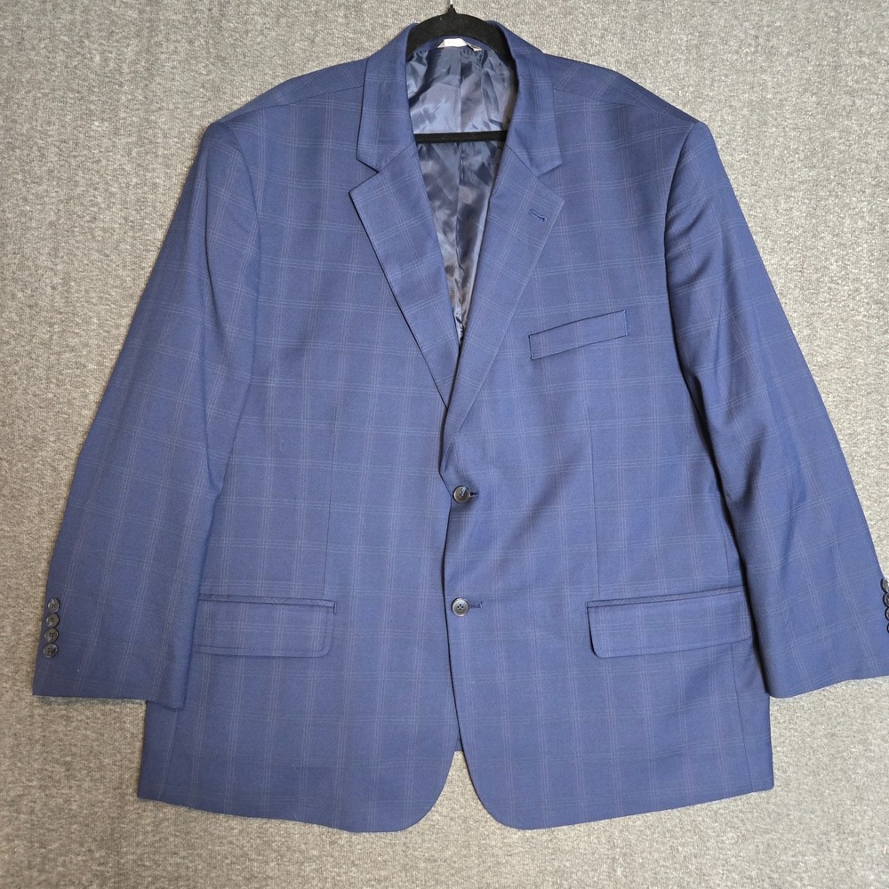 Oak‎ Hill Blazer Men 52R Blue Windowpane Plaid Perfect Fit by DXL Performance